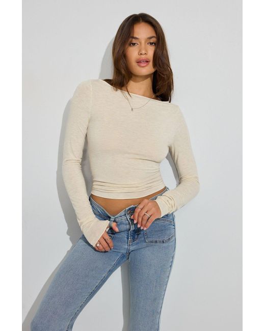 Garage Blue Cozy Boat Neck Long Sleeve Top