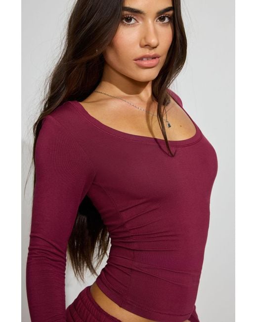 Garage Red Soft Scoop Neck Long Sleeve Top