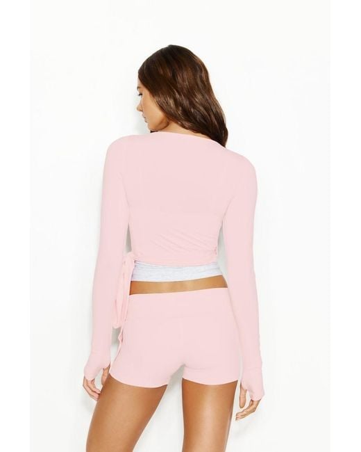 Garage Pink Smooth Long Sleeve Wrap Top