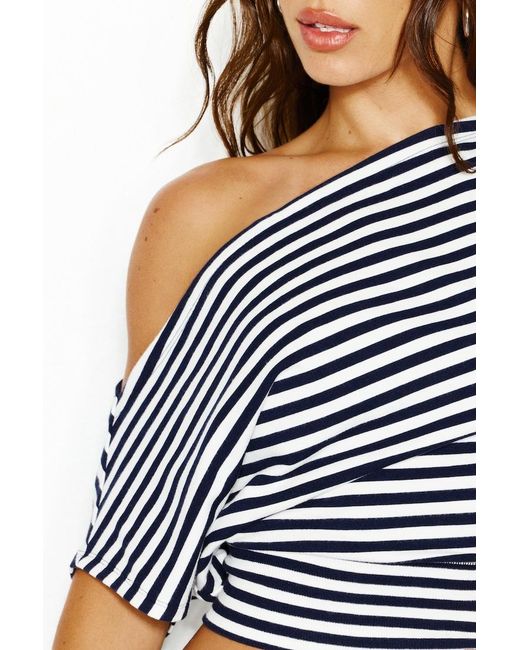 Garage Blue Stretchterry Off Shoulder Top