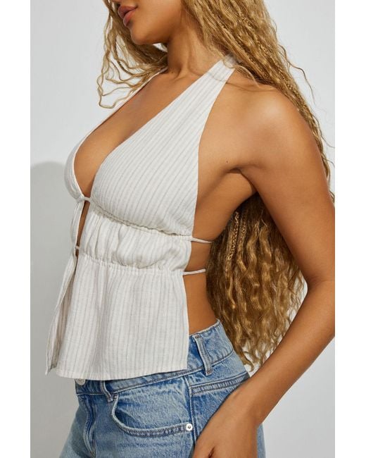 Garage Natural Linen Flyaway Halter Top