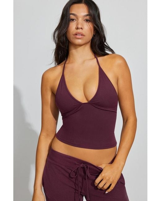 Garage Purple Sleek Plunge Halter Top