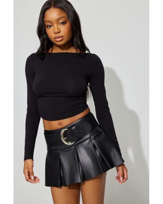 Garage Faux Leather Pleated Skort in Black