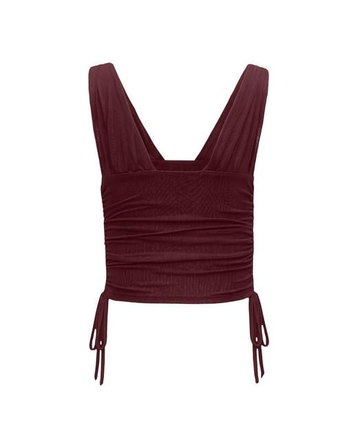 Garage Red Plunge Ruched Tie Mesh Top
