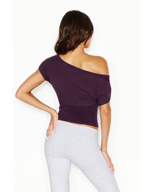 Garage Purple Off Shoulder Short Sleeve Cinch Waist Top