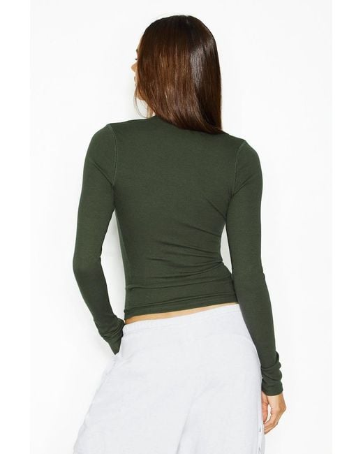 Garage Green Snatchrib Crewneck Henley Long Sleeve Top