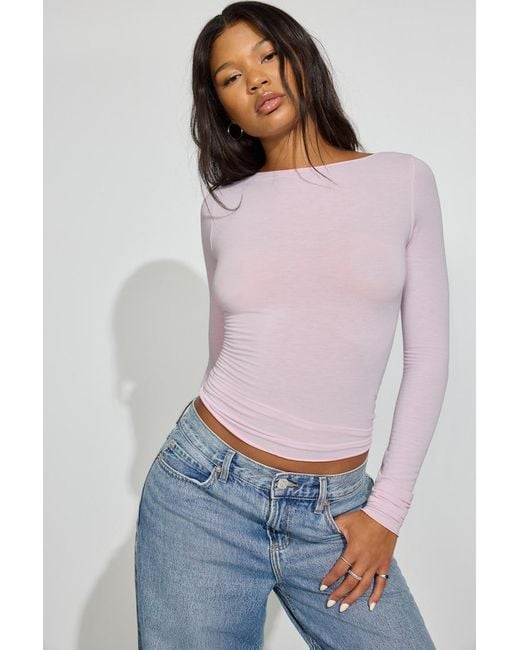 Garage Sexycozy Boat Neck Long Sleeve Top in Pink | Lyst