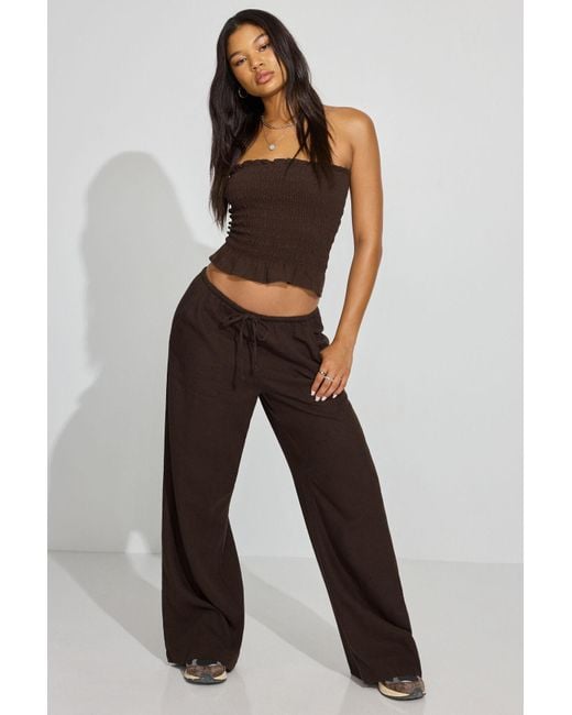 Garage Brown Linen Smocked Tube Top