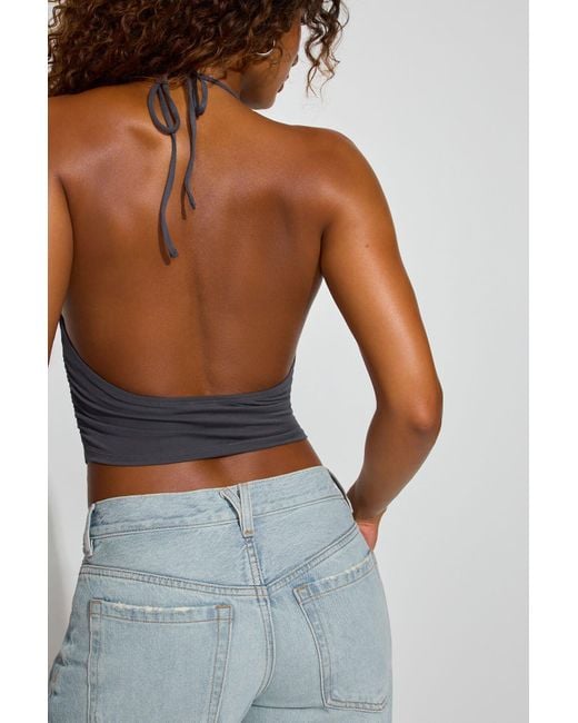Garage Blue Cupro Cowl Halter Top