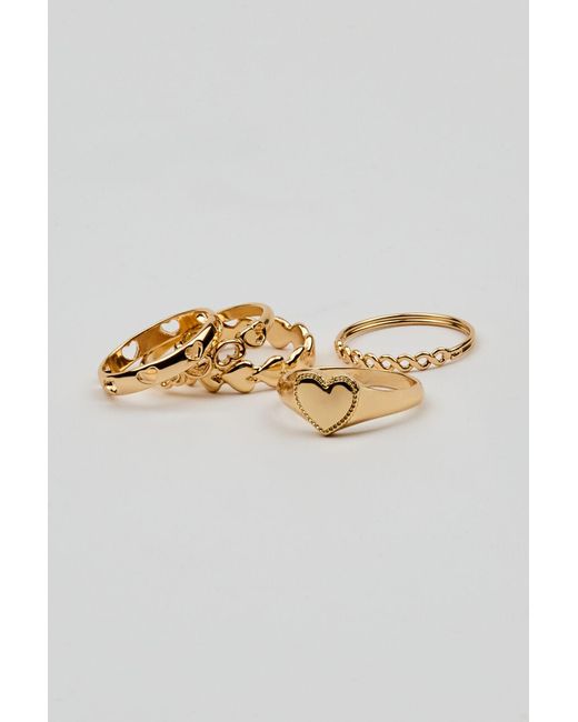 Garage Metallic Set Of 5 Allover Hearts Rings