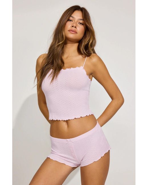 Garage White Tiny Pointelle Lettuce Edge Shorts