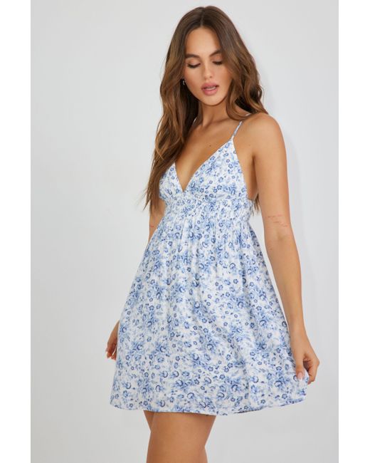 Garage Mila Smocked Waist Babydoll Dress in Blue Lyst