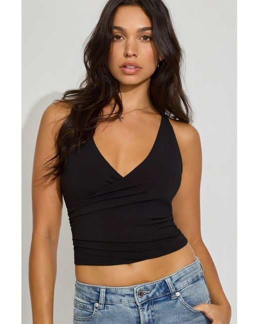 Garage Blue Crossover Shirred Cami Top