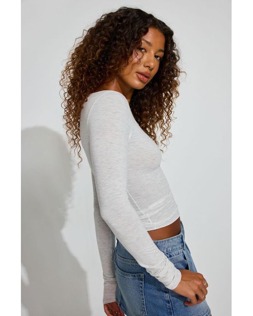 Garage White Cozy Boat Neck Long Sleeve Top