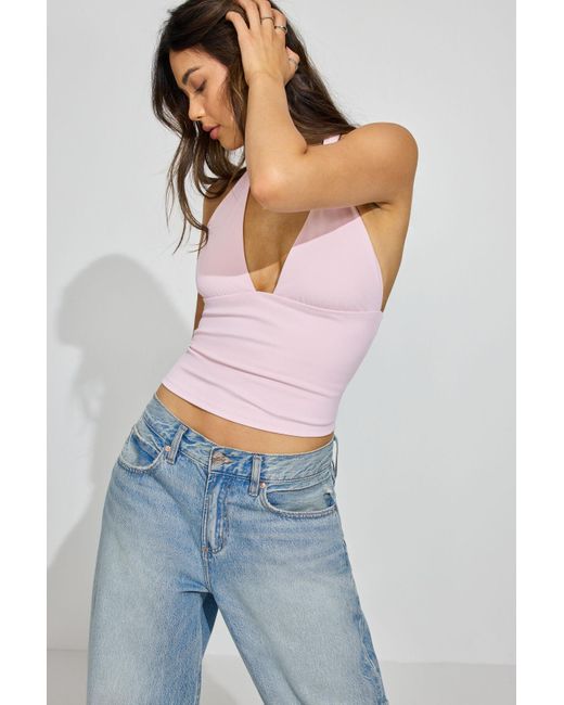 Garage White Sleek Plunge Halter Top