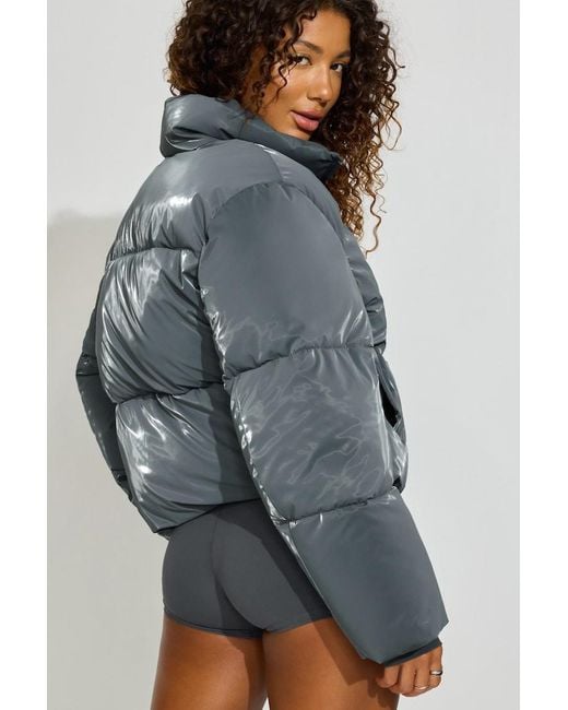 Garage Gray Shiny Puffer Jacket