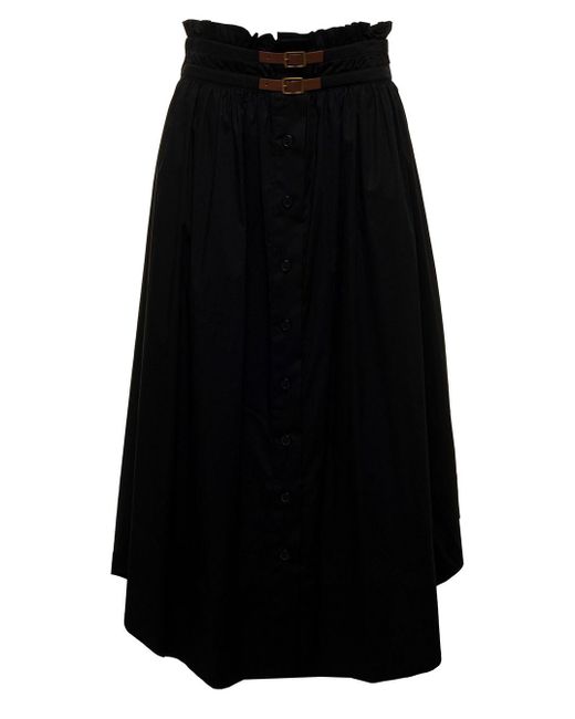 Twinset Black Twin Set Woman's Cotton Long Skirt With Double Belt