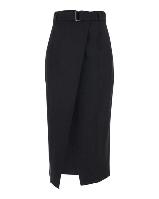 Tela Black Skirt With Belt And Front Slit