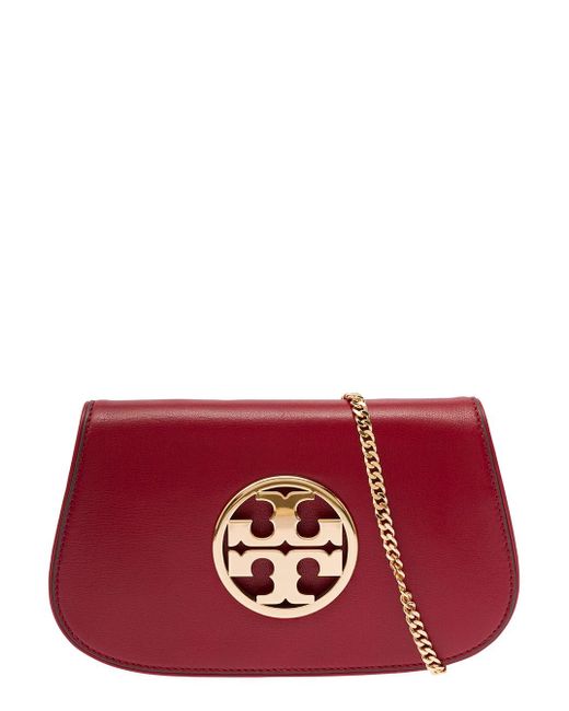 Tory Burch Red 'reva' Shoulder Bag With Logo Detail In Smooth Leather