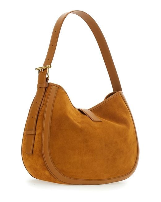 McQueen Brown Shoulder Bag With Adjustable Shoulder Strap And T Buckle Closure On The Front