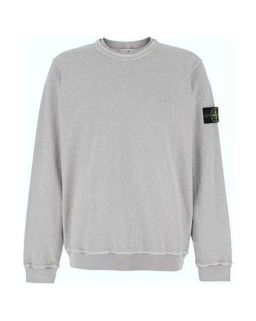 Stone Island Gray Crewneck Sweatshirt With Logo Patch On Sleeve for men