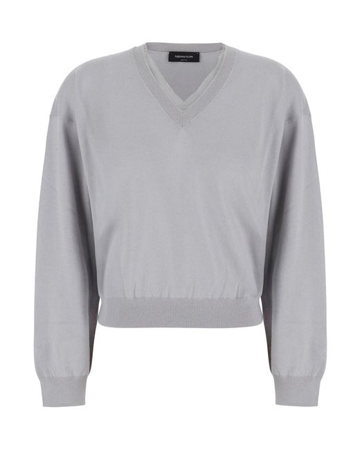Fabiana Filippi Gray Sweater With Round Neck And Long Sleeves