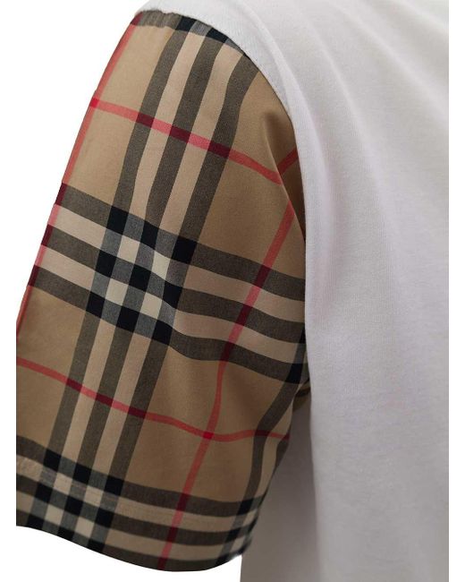 Burberry White Cotton T-shirt With Vintage Check Sleeves
