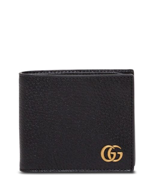 Gucci Black Bi-fold Wallet With gg Marmont Logo In Hammered Leather Man for men