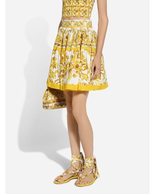 Dolce & Gabbana Yellow Round Miniskirt With Majolica Print