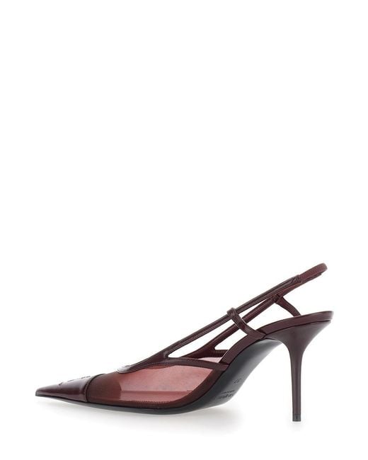 Saint Laurent Pink 'Renee' Bordeaux Pointed Pumps With Elastic Strap