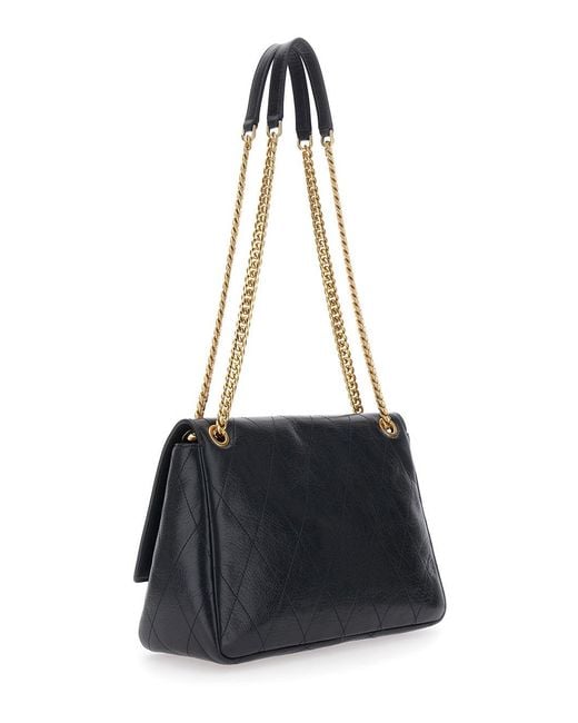 Tory Burch Blue Crossbody Bag Charlie Quilted Leather