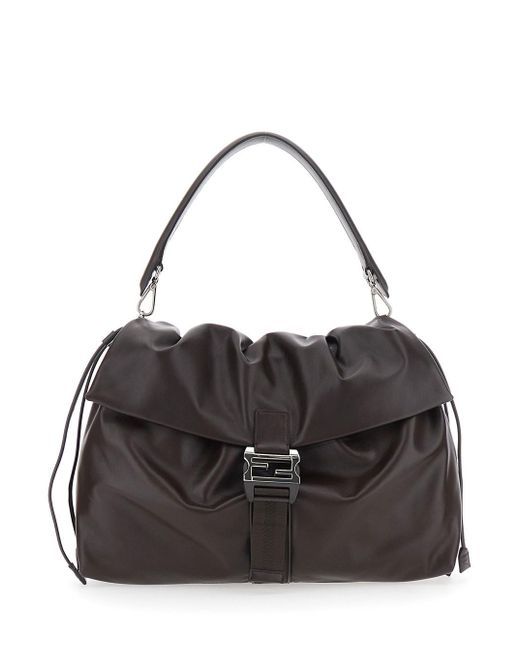 Fendi Black 'Mama Baguette Large' Shoulder Bag With Ff Closure On The Front for men