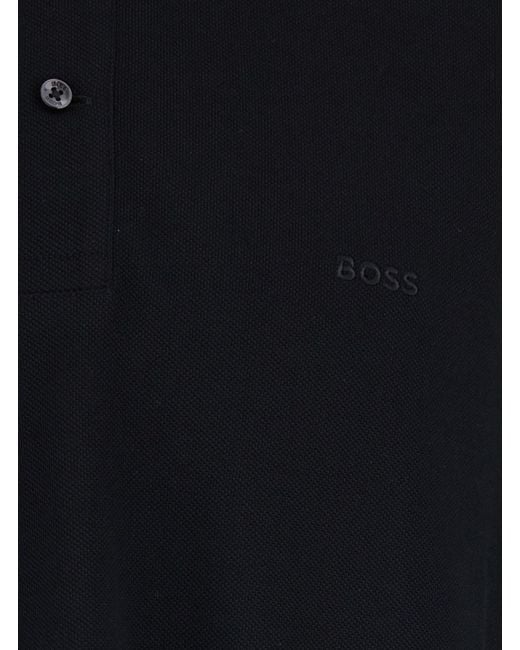 Boss Black Polo Shirt With Tone-On-Tone Logo On The Front for men
