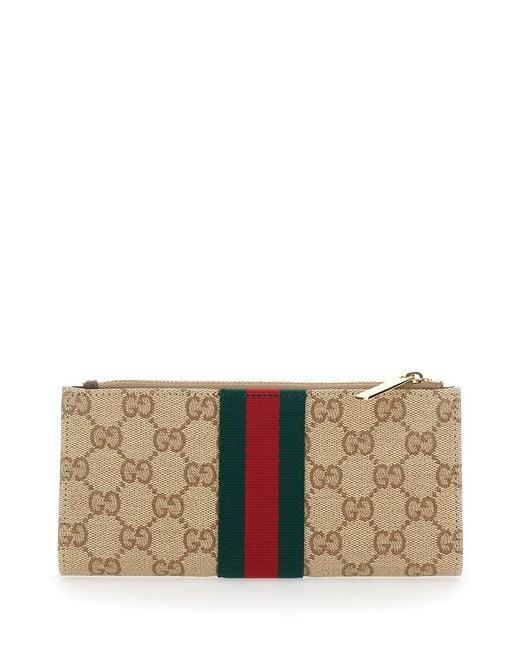 Gucci Natural Wallet With Web Stripe And Top Zip