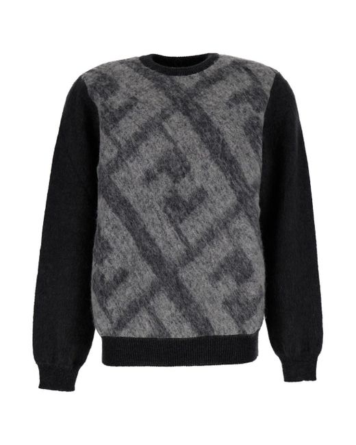 Fendi Gray Sweater With Jacquard Ff Motif for men