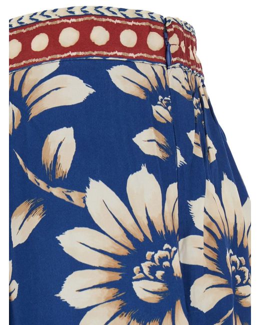 Farm Rio Blue 'Luna' Pants With Side Zip Closure And All-Over Floral M