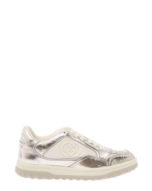 Gucci White 'mac80' Silver-colored Low Top Sneakers With Interlocking G Embroidery In Leather