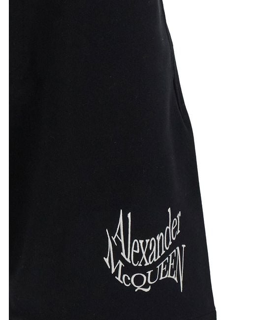 McQueen Black Warped Logo Sweat Shorts for men