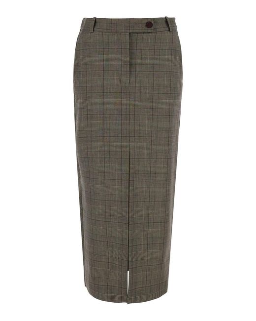 Pinko Green Skirt With All-Over Stripe Motif And Patch On The Back