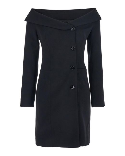 Pinko Women's Black Dress With Front Neckline And Bare Shoulders
