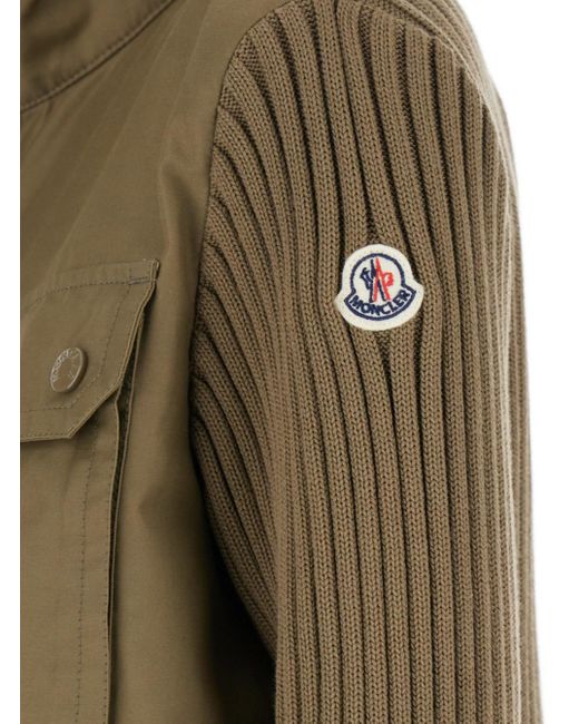 Moncler Green Military High Neck Cardigan With Logo Patch