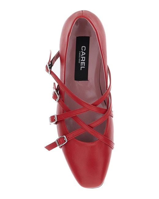 CAREL PARIS Red 'Eloise' Ballet Shoes With Criss-Crossed Adjustable Straps I