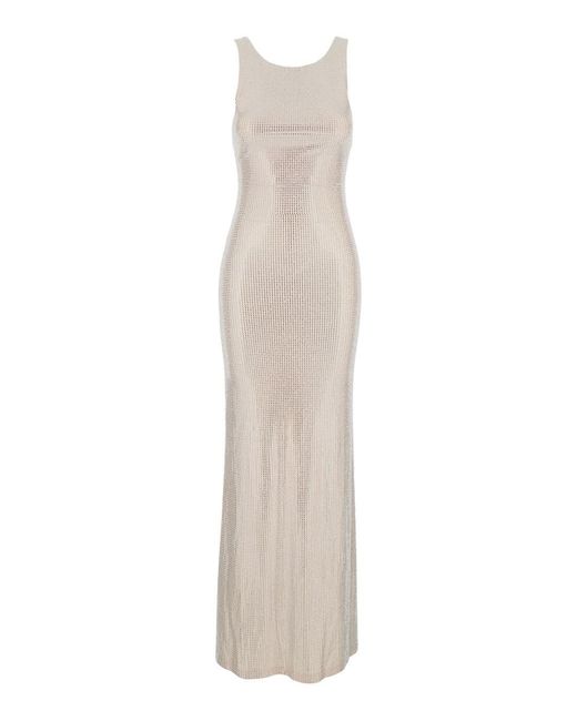 Twentyfourhaitch White 'Helios' Long Sleeveless Dress With All-Over Se