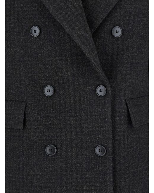 Le Plain Black Double-Breasted Jacket With Peak Revers And All-Over Che