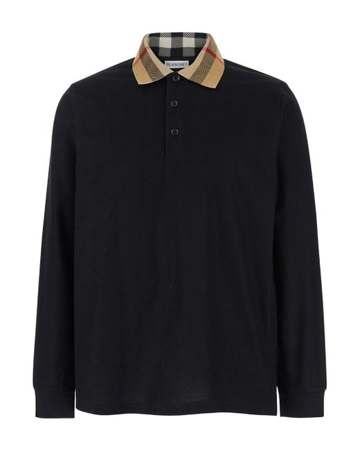 Burberry Black Cotton Long Sleeve Logo T-Shirt for men