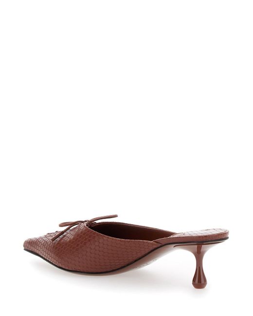 Jimmy Choo Brown 'Scarlett' Mules Wirh Sculpted Heel And Snakeskin Effect