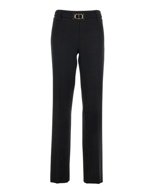 Twinset Black Pants With Belt With Buckle And Belt Loops