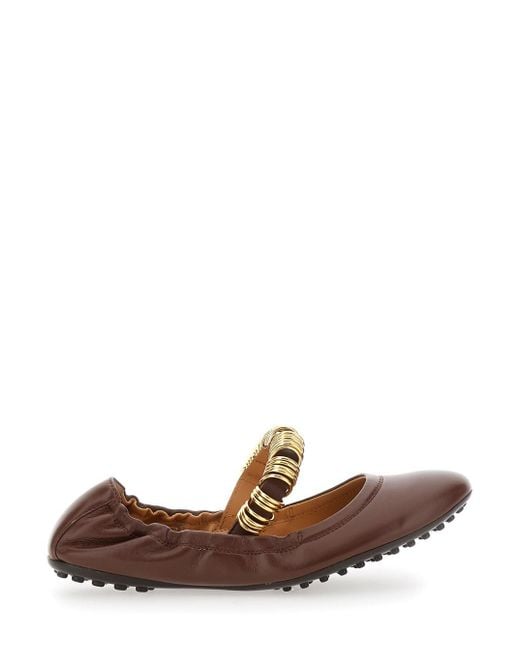 Tod's Brown 'Dee' Ballerinas With Decorative Rings On The Front