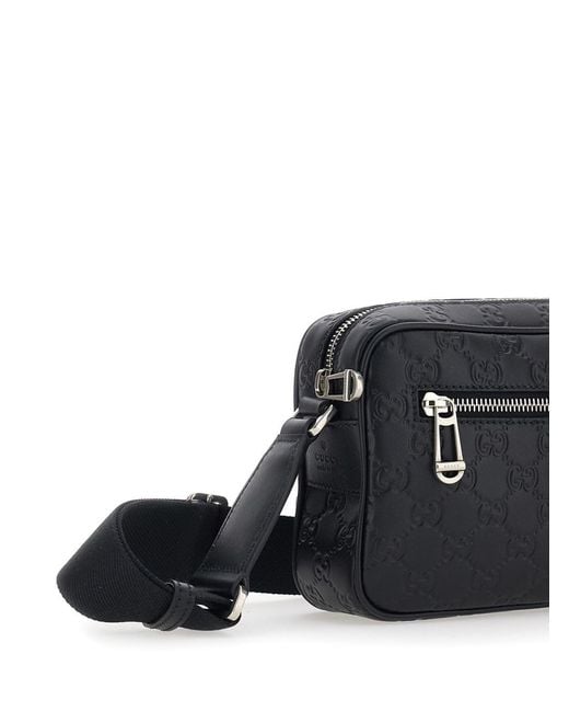 Gucci Black 'Emblem' Crossbody Bag With Adjustable Shoulder Strap And for men