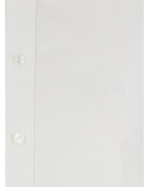 Céline White 'Romy' Shirt With Classic Collar And Triomphe Embroidery